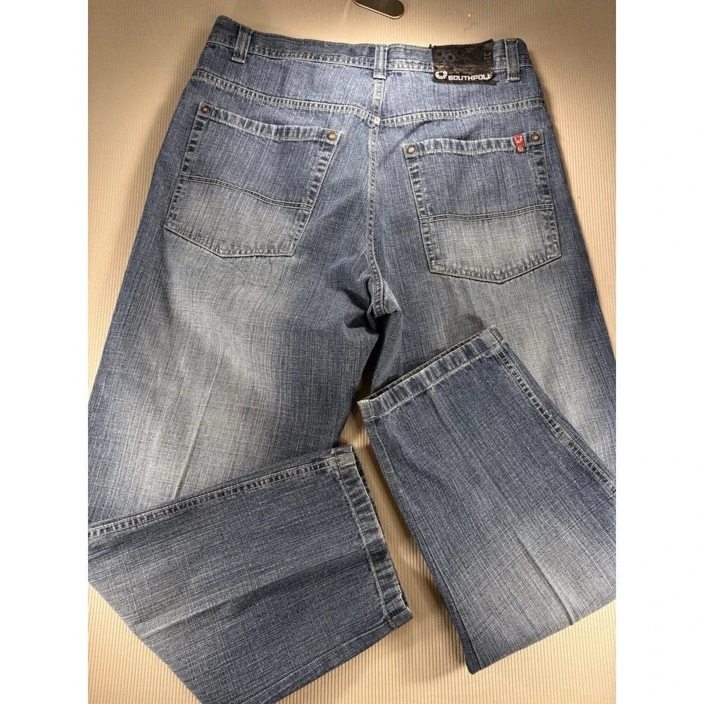 Y2K Grunge 2000s Vtg.  Baggy Straigt Leg Southpole Blue Red Tab Jeans Emo‎ 36x31